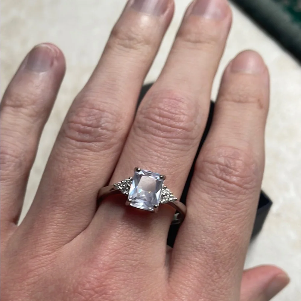 Sterling silver square cut topaz Elegant Silver Gemstone Ring